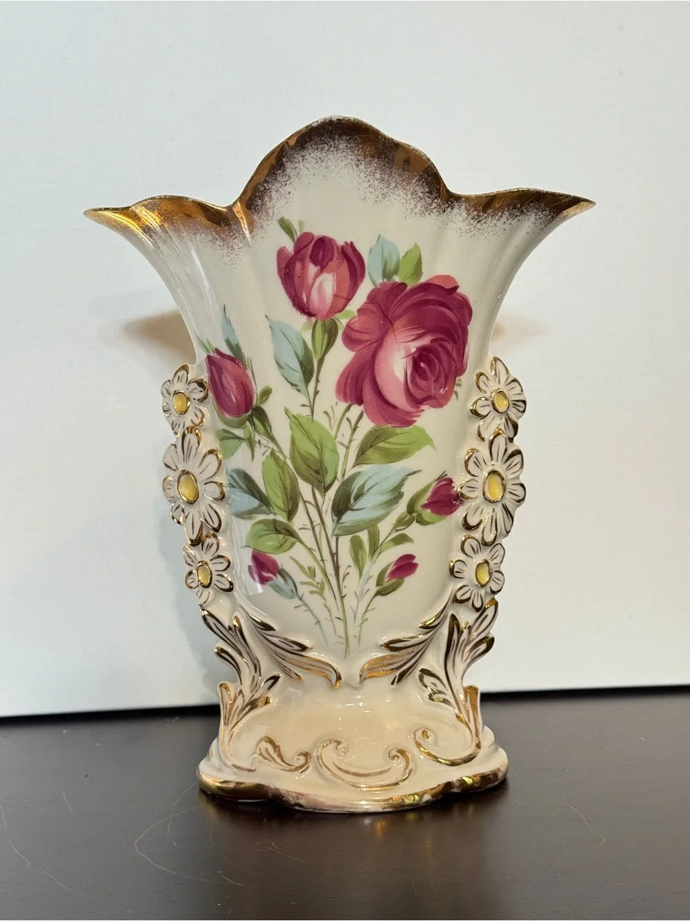 Vintage 1960s Eton Bone China Vase Hand-painted with Gold Rim